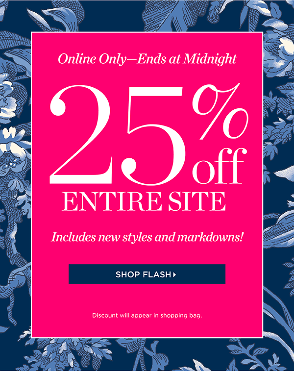 Fall Stars Flash Sale! 25% off Entire Site. Includes new styles and markdowns. Shop Flash