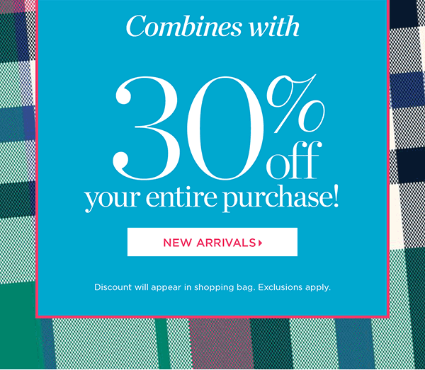 Combines with 30% off your entire purchase! Shop New Arrivals