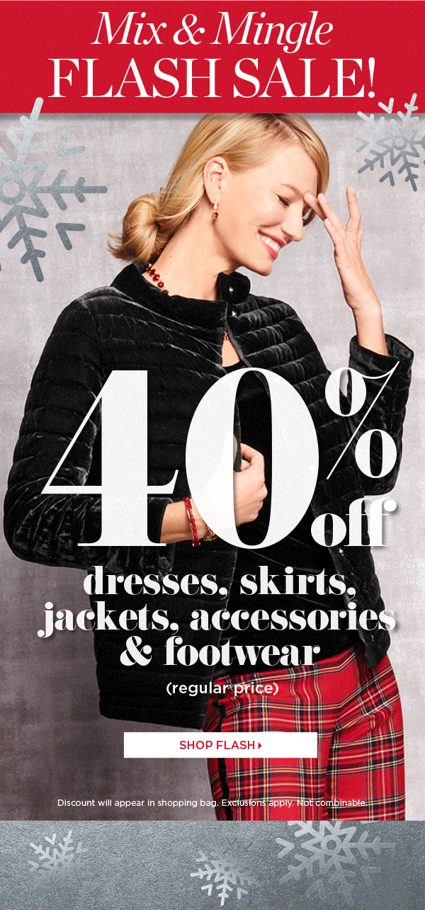Online Only—Ends at Midnight. 40% off regular price dresses, skirts, jackets, accessories & footwear | Shop Flash