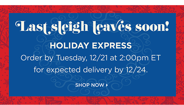 Holiday Express! Order by Tuesday, 12/21 at 2:00pm ET for expected delivery by 12/24. Shop Now