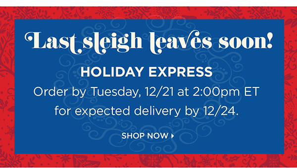 Holiday Express! Order by Tuesday, 12/21 at 2:00pm ET for expected delivery by 12/24. Shop Now