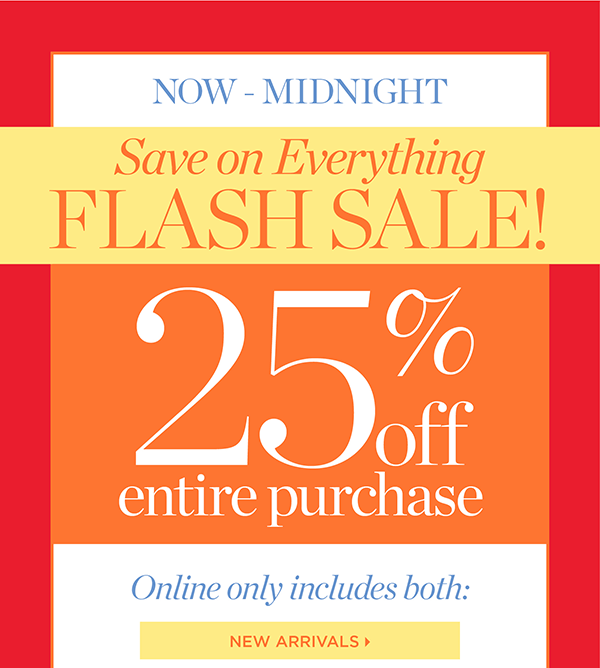 Now - Midnight! 25% off entire purchase. Online only includes both New Arrivals & Red Hanger Sale. Shop New Arrivals