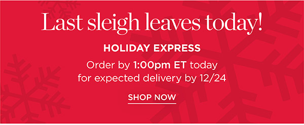 Last sleigh leaves today! Holiday Express Order by 1:00pm ET today for expected delivery by 12/24 | Shop Now